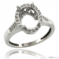 10k White Gold Semi-Mount ( 10x8 mm ) Oval Stone Ring w/ 0.107 Carat Brilliant Cut Diamonds, 1/2 in. (12.5mm) wide