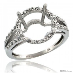 10k White Gold Semi-Mount ( 11 mm ) Large Round Stone Ring w/ 0.107 Carat Brilliant Cut Diamonds, 1/2 in. (12.5mm) wide