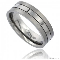 Titanium 7mm Flat Wedding Band Ring Stripe Center Comfort-fit
