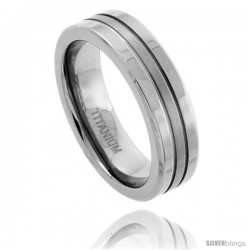 Titanium 6mm Flat Wedding Band Ring Matte Stripe Center Comfort-fit