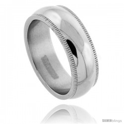 Titanium 7mm Dome Millgrain Wedding Band Ring Highly Polished Comfort-fit