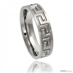 Titanium 6mm Flat Wedding Band Ring Greek Key pattern Comfort-fit