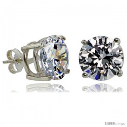 Sterling Silver 12 mm Brilliant Cut Cubic Zirconia Stud Earrings Basket Set 14 cttw