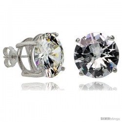 Sterling Silver 14 mm Brilliant Cut Cubic Zirconia Stud Earrings Basket Set 21 cttw