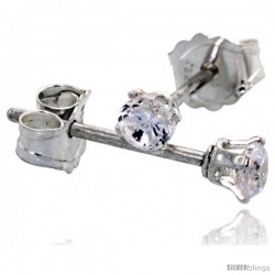 Sterling Silver Tiny Cubic Zirconia Stud Earrings 1/10 cttw Brilliant-cut