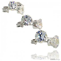 3-Pair Set Sterling Silver Brilliant Cut Cubic Zirconia Stud Earrings 5, 6 and 7mm