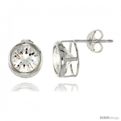 Sterling Silver Brilliant Cut Cubic Zirconia Stud Earrings in Bezel Setting 4 cttw