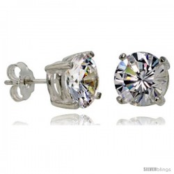 Sterling Silver 9 mm Brilliant Cut Cubic Zirconia Stud Earrings Basket Set 5 1/2 cttw