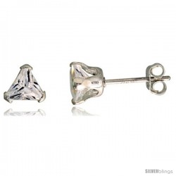 Sterling Silver Cubic Zirconia Stud Earrings 3/4 cttw Trillion Shape