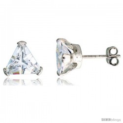 Sterling Silver Cubic Zirconia Stud Earrings 2 1/4 cttw Trillion Shape