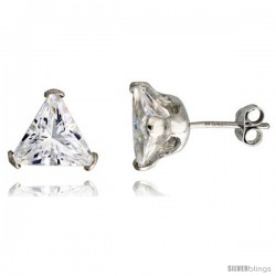 Sterling Silver Cubic Zirconia Stud Earrings 3 1/2 cttw Trillion Shape