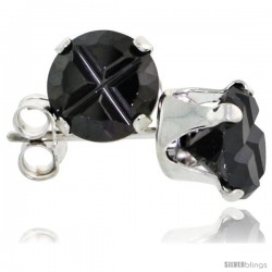 Sterling Silver Cubic Zirconia Stud Earrings Black Color Invisible Cut 2 cttw