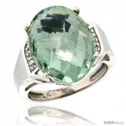 10k White Gold Diamond Green-Amethyst Ring 9.7 ct Large Oval Stone 16x12 mm, 5/8 in wide