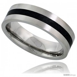 Surgical Steel 6mm Wedding Band Ring Black Stripe Inlay Center Matte Finish Comfort-fit