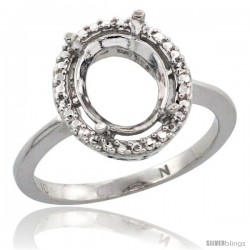 10k White Gold Semi-Mount ( 10x8 mm ) Oval Stone Ring w/ 0.098 Carat Brilliant Cut Diamonds, 1/2 in. (13mm) wide