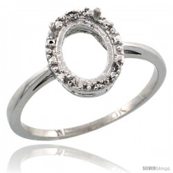 10k White Gold Semi-Mount ( 8x6 mm ) Oval Stone Ring w/ 0.04 Carat Brilliant Cut Diamonds, 3/8 in. (10mm) wide