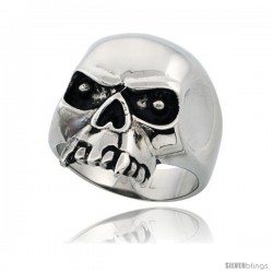 Surgical Steel Biker Skull Ring with Fangs 15/16 in long