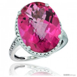 14k White Gold Diamond Pink Topaz Ring 13.56 Carat Oval Shape 18x13 mm, 3/4 in (20mm) wide