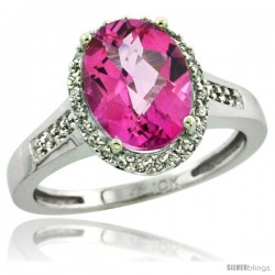 14k White Gold Diamond Pink Topaz Ring 2.4 ct Oval Stone 10x8 mm, 1/2 in wide