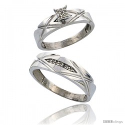 Sterling Silver 2-Piece Diamond wedding Engagement Ring Set for Him & Her Rhodium finish, 5mm & 6mm wide