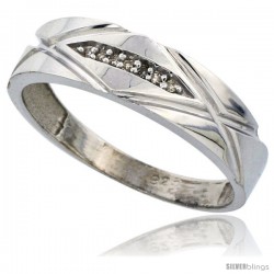 Sterling Silver Men's Diamond Wedding Band Rhodium finish, 1/4 in wide