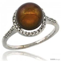 10k White Gold Halo Engagement 8.5 mm Brown Pearl Ring w/ 0.146 Carat Brilliant Cut Diamonds, 7/16 in. (11mm) wide