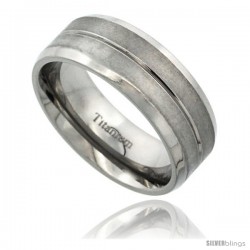 Titanium 8mm Flat Wedding Band Ring Grooved center Matte Finish Mirror Beveled edges Comfort-fit