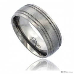 Titanium 8mm Domed Wedding Band Ring 4 Grooves Matte Finish Comfort-fit