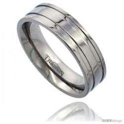 Titanium 6mm Flat Wedding Band Ring 2 wide Grooves Polished Finish Comfort-fit