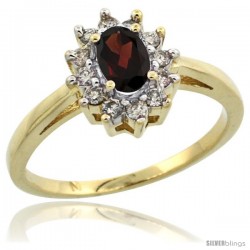 10k Yellow Gold Garnet Diamond Halo Ring Oval Shape 1.2 Carat 6X4 mm, 1/2 in wide