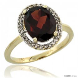 10k Yellow Gold Diamond Halo Garnet Ring 2.4 carat Oval shape 10X8 mm, 1/2 in (12.5mm) wide