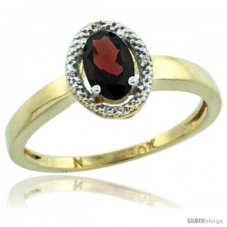 10k Yellow Gold Diamond Halo Garnet Ring 0.75 Carat Oval Shape 6X4 mm, 3/8 in (9mm) wide