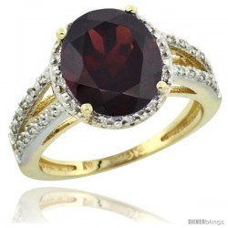 10k Yellow Gold Diamond Halo Garnet Ring 2.85 Carat Oval Shape 11X9 mm, 7/16 in (11mm) wide