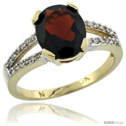 10k Yellow Gold and Diamond Halo Garnet Ring 2.4 carat Oval shape 10X8 mm, 3/8 in (10mm) wide