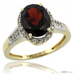 10k Yellow Gold Diamond Garnet Ring 2.4 ct Oval Stone 10x8 mm, 1/2 in wide