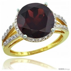 10k Yellow Gold Diamond Garnet Ring 5.25 ct Round Shape 11 mm, 1/2 in wide