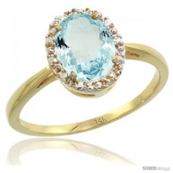 14k Yellow Gold Aquamarine Diamond Halo Ring 1.17 Carat 8X6 mm Oval Shape, 1/2 in wide