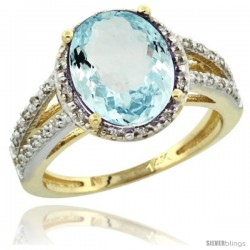 14k Yellow Gold Diamond Halo Aquamarine Ring 3 Carat Oval Shape 11X9 mm, 7/16 in (11mm) wide