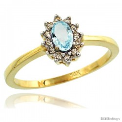 14k Yellow Gold Diamond Halo Aquamarine Ring 0.25 ct Oval Stone 5x3 mm, 5/16 in wide