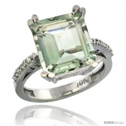 10k White Gold Diamond Green-Amethyst Ring 5.83 ct Emerald Shape 12x10 Stone 1/2 in wide