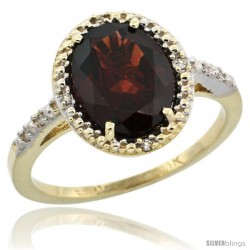 10k Yellow Gold Diamond Garnet Ring 2.4 ct Oval Stone 10x8 mm, 1/2 in wide -Style Cy910111