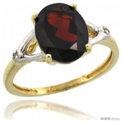 10k Yellow Gold Diamond Garnet Ring 2.4 ct Oval Stone 10x8 mm, 3/8 in wide