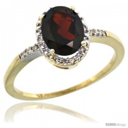 10k Yellow Gold Diamond Garnet Ring 1.17 ct Oval Stone 8x6 mm, 3/8 in wide