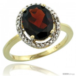 10k Yellow Gold Diamond Garnet Ring 2.4 ct Oval Stone 10x8 mm, 1/2 in wide -Style Cy910114