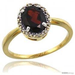 10k Yellow Gold Diamond Halo Garnet Ring 1.2 ct Oval Stone 8x6 mm, 1/2 in wide