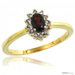 10k Yellow Gold Diamond Halo Garnet Ring 0.25 ct Oval Stone 5x3 mm, 5/16 in wide