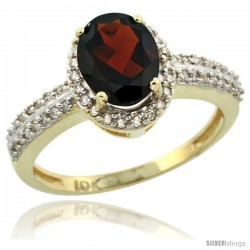 10k Yellow Gold Diamond Halo Garnet Ring 1.2 ct Oval Stone 8x6 mm, 3/8 in wide