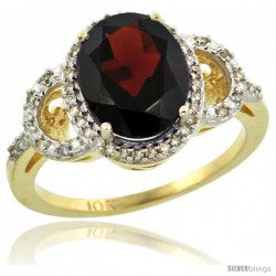 10k Yellow Gold Diamond Halo Garnet Ring 2.4 ct Oval Stone 10x8 mm, 1/2 in wide