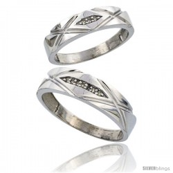 Sterling Silver Diamond 2 Piece Wedding Ring Set His 6mm & Hers 5mm Rhodium finish