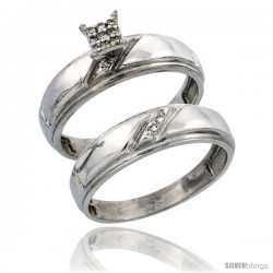 Sterling Silver Ladies' 2-Piece Diamond Engagement Wedding Ring Set Rhodium finish, 7/32 in wide